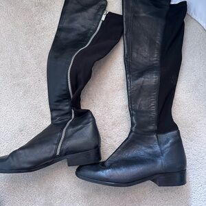 Michael Kors Black Leather Knee-High Boots with Zipper